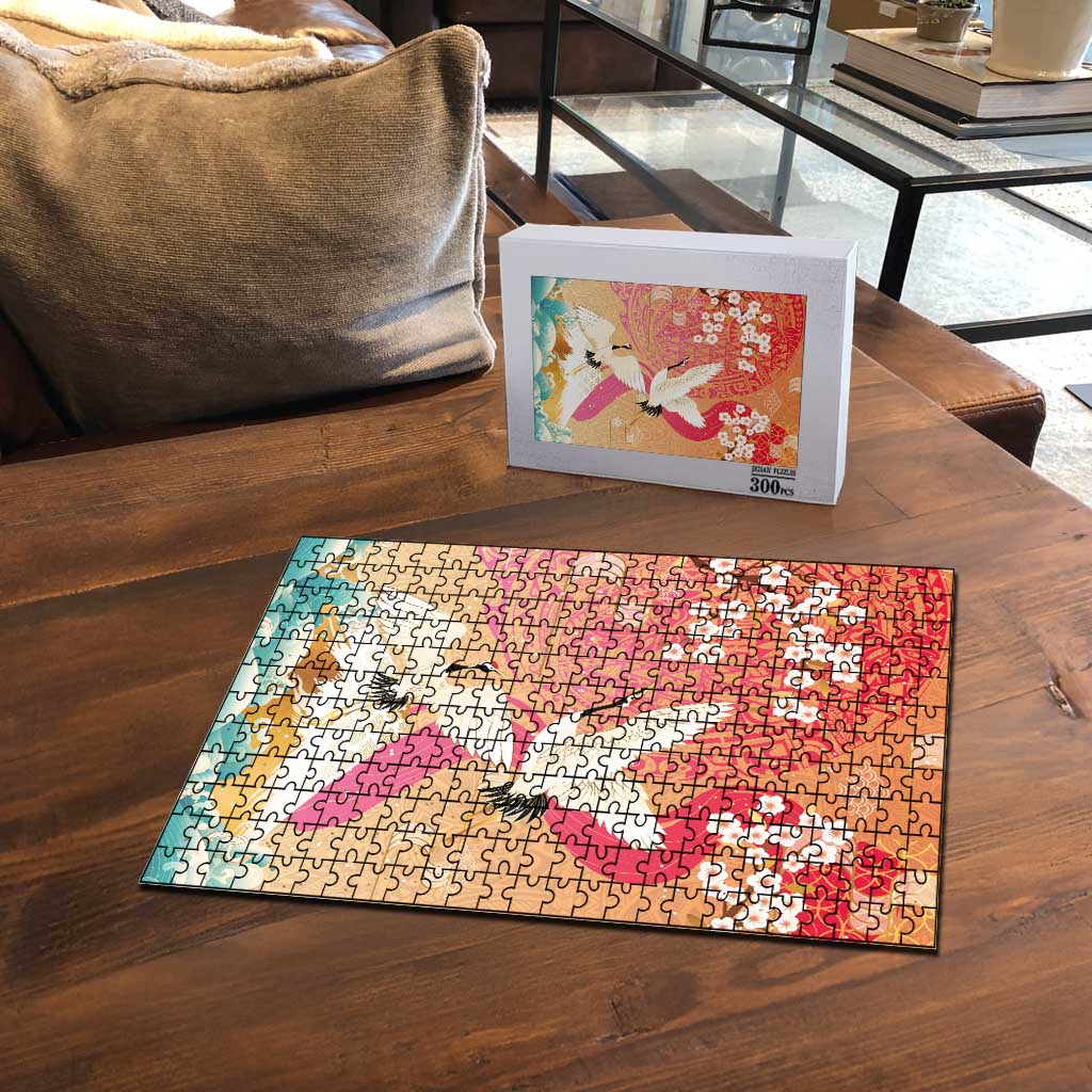 Hawaiian and Japanese Culture Together Puzzle Kakau Art Tattoo with Cranes and Sakura Spring Vibe LT03 - Polynesian Pride