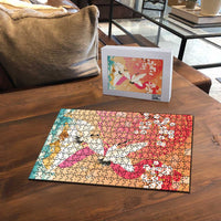 Hawaiian and Japanese Culture Together Puzzle Kakau Art Tattoo with Cranes and Sakura Spring Vibe LT03 - Polynesian Pride