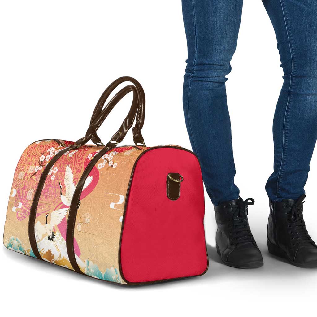 Hawaiian and Japanese Culture Together Travel Bag Kakau Art Tattoo with Cranes and Sakura Spring Vibe - Polynesian Pride