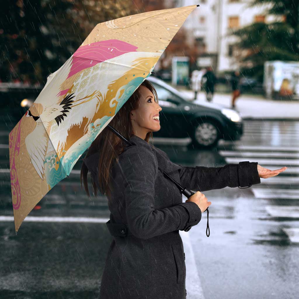 Hawaiian and Japanese Culture Together Umbrella Kakau Art Tattoo with Cranes and Sakura Spring Vibe LT03 - Polynesian Pride