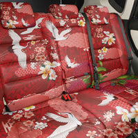 Hawaiian and Japanese Culture Together Back Car Seat Cover Red Ohia Lehua Plumeria and Sakura Blooming - Polynesian Pride