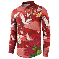 Hawaiian and Japanese Culture Together Button Sweatshirt Red Ohia Lehua Plumeria and Sakura Blooming LT03 - Polynesian Pride