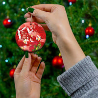 Hawaiian and Japanese Culture Together Ceramic Ornament Red Ohia Lehua Plumeria and Sakura Blooming - Polynesian Pride