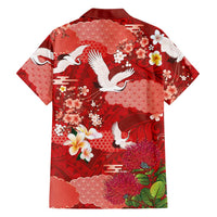 Hawaiian and Japanese Culture Together Family Matching Mermaid Dress and Hawaiian Shirt Red Ohia Lehua Plumeria and Sakura Blooming LT03 - Polynesian Pride