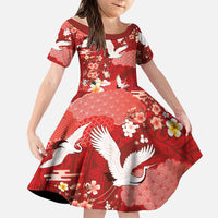 Hawaiian and Japanese Culture Together Family Matching Off Shoulder Maxi Dress and Hawaiian Shirt Red Ohia Lehua Plumeria and Sakura Blooming LT03 Daughter's Dress Red - Polynesian Pride