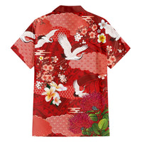 Hawaiian and Japanese Culture Together Family Matching Off Shoulder Maxi Dress and Hawaiian Shirt Red Ohia Lehua Plumeria and Sakura Blooming LT03 - Polynesian Pride