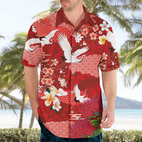 Hawaiian and Japanese Culture Together Hawaiian Shirt Red Ohia Lehua Plumeria and Sakura Blooming - Polynesian Pride
