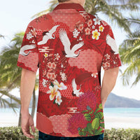 Hawaiian and Japanese Culture Together Hawaiian Shirt Red Ohia Lehua Plumeria and Sakura Blooming - Polynesian Pride