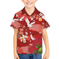 Hawaiian and Japanese Culture Together Hawaiian Shirt Red Ohia Lehua Plumeria and Sakura Blooming - Polynesian Pride