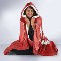 Hawaiian and Japanese Culture Together Hooded Blanket Red Ohia Lehua Plumeria and Sakura Blooming - Polynesian Pride