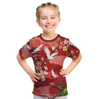 Hawaiian and Japanese Culture Together Kid T Shirt Red Ohia Lehua Plumeria and Sakura Blooming - Polynesian Pride
