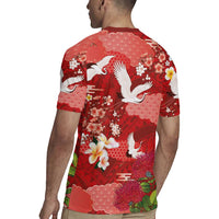 Hawaiian and Japanese Culture Together Rugby Jersey Red Ohia Lehua Plumeria and Sakura Blooming - Polynesian Pride