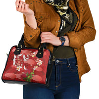 Hawaiian and Japanese Culture Together Shoulder Handbag Red Ohia Lehua Plumeria and Sakura Blooming LT03 - Polynesian Pride