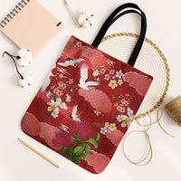 Hawaiian and Japanese Culture Together Tote Bag Red Ohia Lehua Plumeria and Sakura Blooming LT03 Black Strap One Size Red - Polynesian Pride