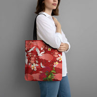 Hawaiian and Japanese Culture Together Tote Bag Red Ohia Lehua Plumeria and Sakura Blooming LT03 - Polynesian Pride