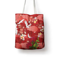 Hawaiian and Japanese Culture Together Tote Bag Red Ohia Lehua Plumeria and Sakura Blooming LT03 - Polynesian Pride