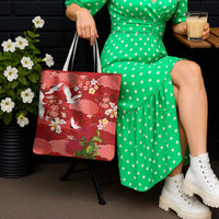 Hawaiian and Japanese Culture Together Tote Bag Red Ohia Lehua Plumeria and Sakura Blooming LT03 - Polynesian Pride