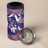 Hawaiian and Japanese Culture Together 4 in 1 Can Cooler Tumbler Blue Ohia Lehua Plumeria and Sakura Blooming LT03 - Polynesian Pride