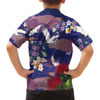 Hawaiian and Japanese Culture Together Family Matching Long Sleeve Bodycon Dress and Hawaiian Shirt Blue Ohia Lehua Plumeria and Sakura Blooming LT03 - Polynesian Pride