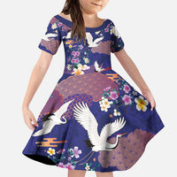 Hawaiian and Japanese Culture Together Family Matching Long Sleeve Bodycon Dress and Hawaiian Shirt Blue Ohia Lehua Plumeria and Sakura Blooming LT03 Daughter's Dress Blue - Polynesian Pride