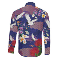 Hawaiian and Japanese Culture Together Family Matching Long Sleeve Bodycon Dress and Hawaiian Shirt Blue Ohia Lehua Plumeria and Sakura Blooming LT03 - Polynesian Pride