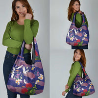 Hawaiian and Japanese Culture Together Grocery Bag Blue Ohia Lehua Plumeria and Sakura Blooming - Polynesian Pride