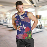 Hawaiian and Japanese Culture Together Men Tank Top Blue Ohia Lehua Plumeria and Sakura Blooming LT03 Blue - Polynesian Pride