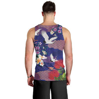 Hawaiian and Japanese Culture Together Men Tank Top Blue Ohia Lehua Plumeria and Sakura Blooming LT03 - Polynesian Pride