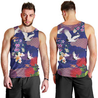 Hawaiian and Japanese Culture Together Men Tank Top Blue Ohia Lehua Plumeria and Sakura Blooming LT03 - Polynesian Pride