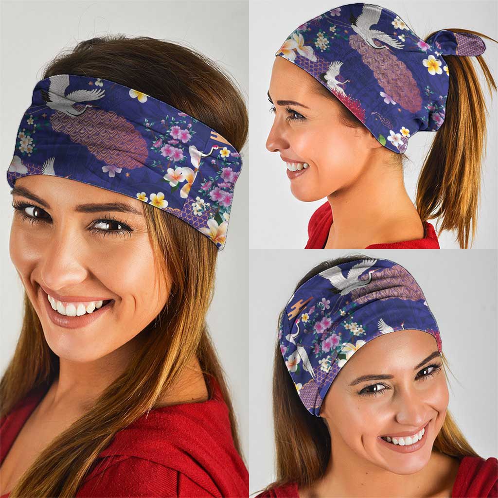 Hawaiian and Japanese Culture Together Neck Gaiter Blue Ohia Lehua Plumeria and Sakura Blooming - Polynesian Pride