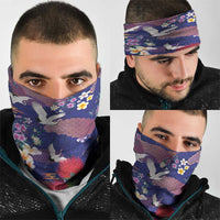 Hawaiian and Japanese Culture Together Neck Gaiter Blue Ohia Lehua Plumeria and Sakura Blooming - Polynesian Pride