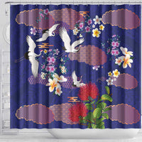 Hawaiian and Japanese Culture Together Shower Curtain Blue Ohia Lehua Plumeria and Sakura Blooming LT03 - Polynesian Pride