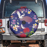 Hawaiian and Japanese Culture Together Spare Tire Cover Blue Ohia Lehua Plumeria and Sakura Blooming LT03 Blue - Polynesian Pride