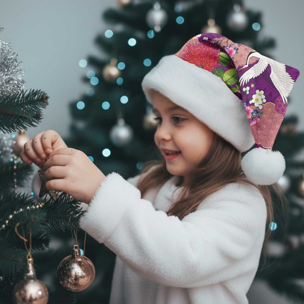 Hawaiian and Japanese Culture Together Christmas Santa Hat Purple Ohia Lehua Plumeria and Sakura Blooming - Polynesian Pride