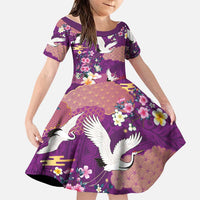 Hawaiian and Japanese Culture Together Family Matching Off Shoulder Short Dress and Hawaiian Shirt Purple Ohia Lehua Plumeria and Sakura Blooming - Polynesian Pride