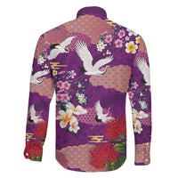 Hawaiian and Japanese Culture Together Family Matching Short Sleeve Bodycon Dress and Hawaiian Shirt Purple Ohia Lehua Plumeria and Sakura Blooming - Polynesian Pride