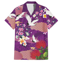 Hawaiian and Japanese Culture Together Hawaiian Shirt Purple Ohia Lehua Plumeria and Sakura Blooming LT03 Purple - Polynesian Pride