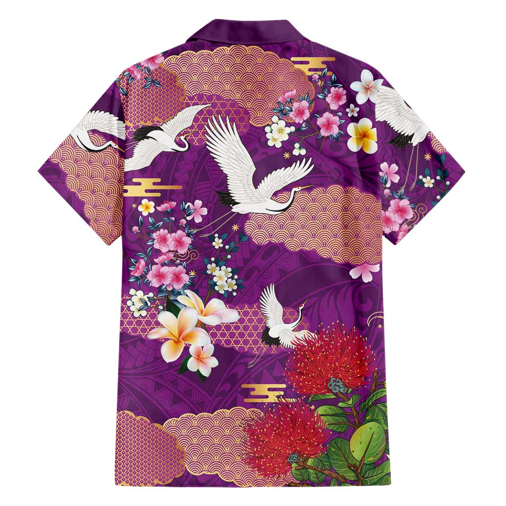 Hawaiian and Japanese Culture Together Hawaiian Shirt Purple Ohia Lehua Plumeria and Sakura Blooming LT03 - Polynesian Pride