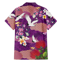 Hawaiian and Japanese Culture Together Hawaiian Shirt Purple Ohia Lehua Plumeria and Sakura Blooming LT03 - Polynesian Pride