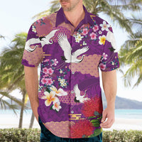 Hawaiian and Japanese Culture Together Hawaiian Shirt Purple Ohia Lehua Plumeria and Sakura Blooming LT03 - Polynesian Pride