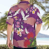 Hawaiian and Japanese Culture Together Hawaiian Shirt Purple Ohia Lehua Plumeria and Sakura Blooming LT03 - Polynesian Pride