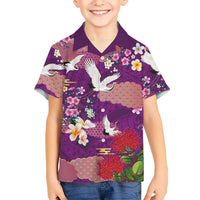 Hawaiian and Japanese Culture Together Hawaiian Shirt Purple Ohia Lehua Plumeria and Sakura Blooming LT03 - Polynesian Pride