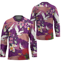 Hawaiian and Japanese Culture Together Hockey Jersey Purple Ohia Lehua Plumeria and Sakura Blooming - Polynesian Pride