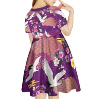 Hawaiian and Japanese Culture Together Kid Short Sleeve Dress Purple Ohia Lehua Plumeria and Sakura Blooming - Polynesian Pride