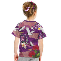 Hawaiian and Japanese Culture Together Kid T Shirt Purple Ohia Lehua Plumeria and Sakura Blooming - Polynesian Pride