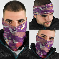 Hawaiian and Japanese Culture Together Neck Gaiter Purple Ohia Lehua Plumeria and Sakura Blooming - Polynesian Pride