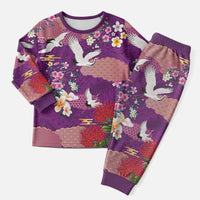 Hawaiian and Japanese Culture Together Christmas Pajama Set Purple Ohia Lehua Plumeria and Sakura Blooming - Polynesian Pride