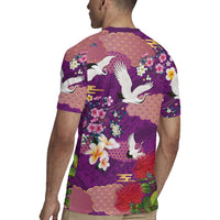 Hawaiian and Japanese Culture Together Rugby Jersey Purple Ohia Lehua Plumeria and Sakura Blooming - Polynesian Pride