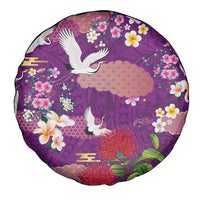 Hawaiian and Japanese Culture Together Spare Tire Cover Purple Ohia Lehua Plumeria and Sakura Blooming LT03 - Polynesian Pride