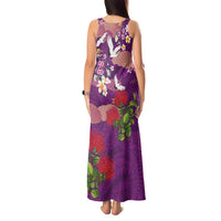 Hawaiian and Japanese Culture Together Tank Maxi Dress Purple Ohia Lehua Plumeria and Sakura Blooming - Polynesian Pride